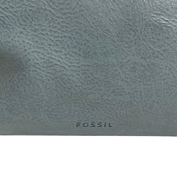 FOSSIL Dusty Blue & Brown Vegan Leather Studded Shoulder Crossbody Bag Tote - Picture 4 of 13